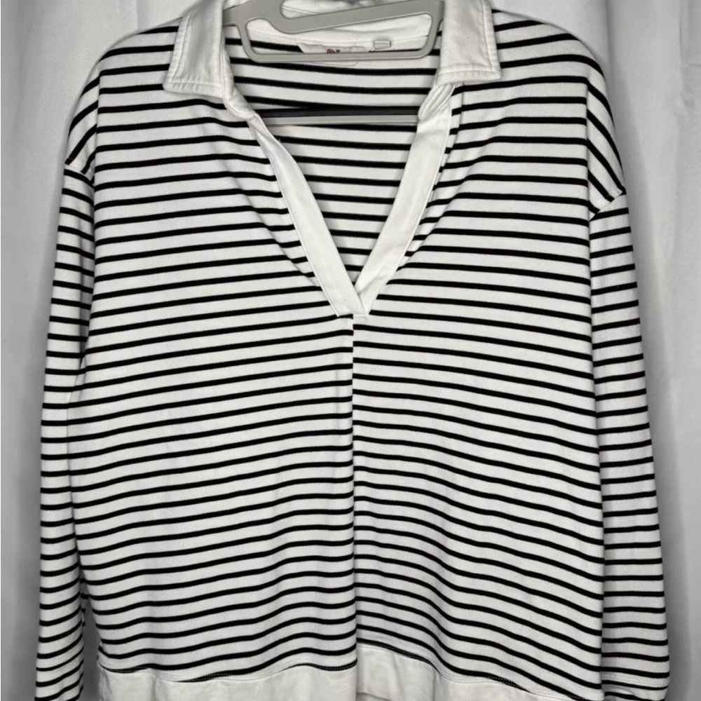 Vineyard Vines Striped V-Neck Collared Top Polo long Sleeve Sz M
